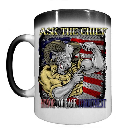 Ask the Chief Honor Courage Commitment Navy Veteran Heat Activated 15 oz Ceramic Custom Coffee Mug