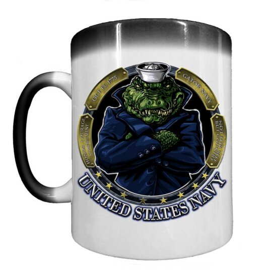 Gator Navy Peacoat The Sea Is Ours Veteran Heat Activated 15 oz Ceramic Custom Coffee Mug