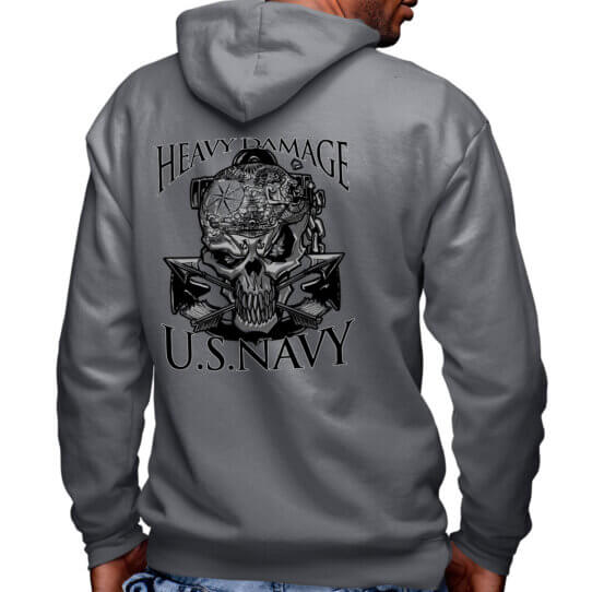Heavy Damage Destroyer Tattooed Jolly Roger US Navy Veteran Custom Hoodie