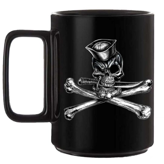 Navy Jolly Roger Skull Veteran 15oz Black or White Custom Coffee Mug