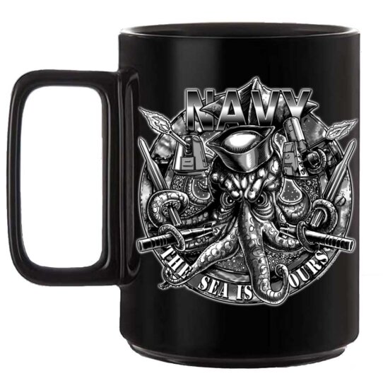 Navy Gunners Mate Squid the Sea Is Ours Veteran 15oz Black or White Custom Coffee Mug