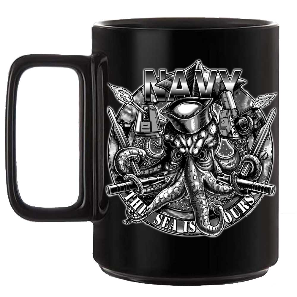 Navy Gunners Mate Squid the Sea Is Ours Veteran 15oz Black or White Custom Coffee Mug
