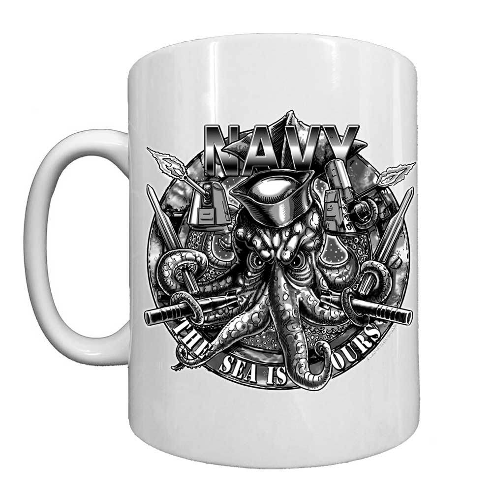 Navy Gunners Mate Squid the Sea Is Ours Veteran 15oz Black or White Custom Coffee Mug
