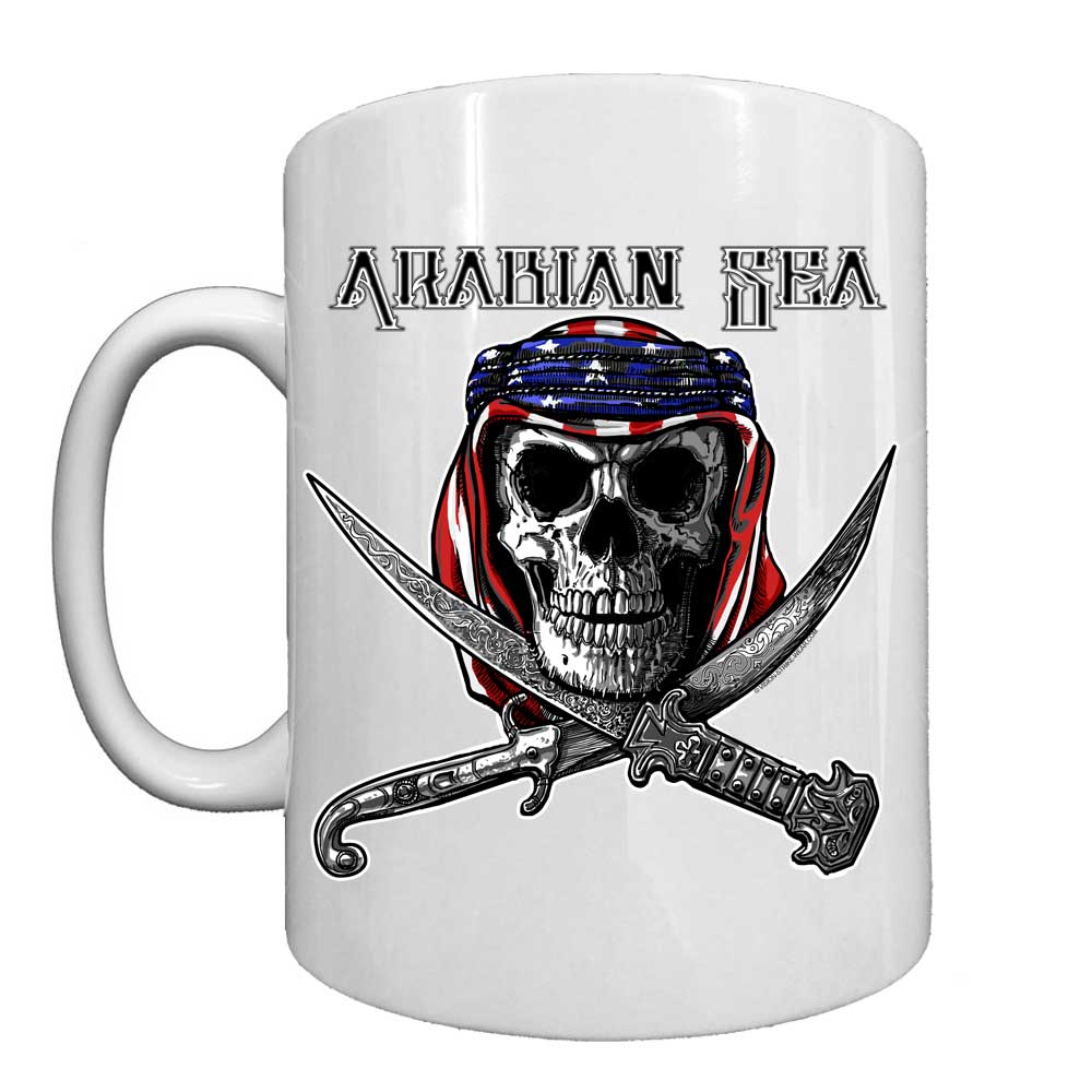 Arabian Sea Jolly Roger Pirate Navy Veteran Black or White 15 oz Custom Coffee Mug
