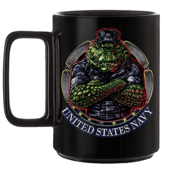 Gator Navy Camo The Sea Is Ours Veteran Black or White 15 oz Custom Coffee Mug