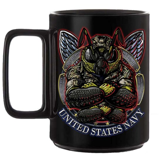 Seabees Battle Bee The Sea Is Ours Navy Veteran Black or White 15 oz Custom Coffee Mug