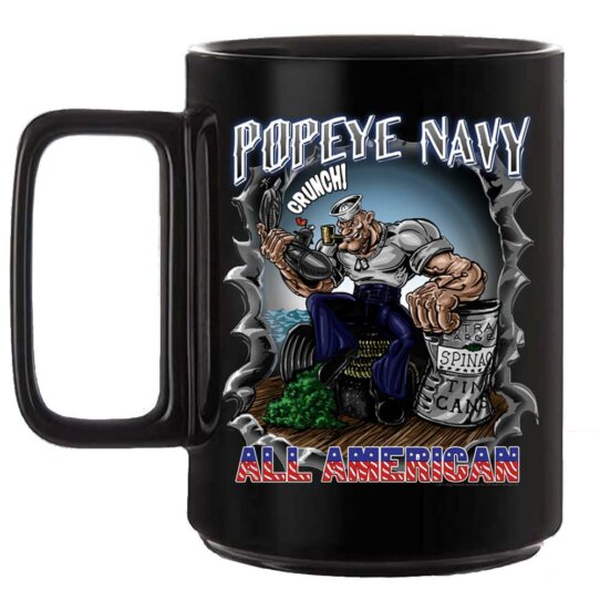 Popeye The Sailor All American Navy Veteran Black or White 15 oz Custom Coffee Mug