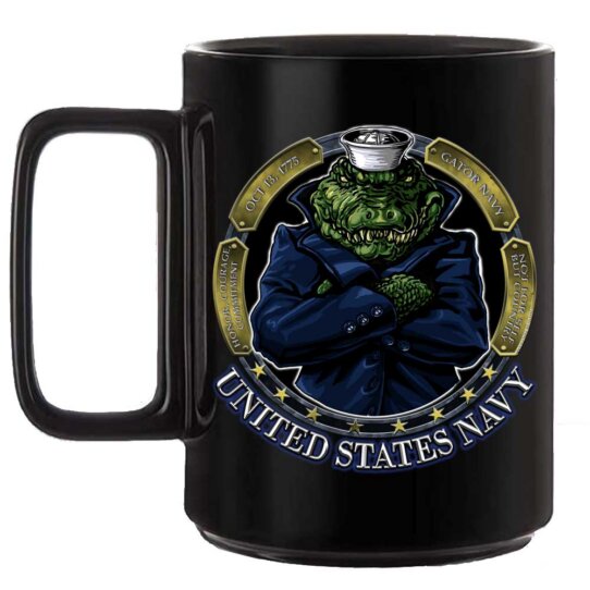Gator Navy Peacoat The Sea Is Ours Veteran Black or White 15 oz Custom Coffee Mug