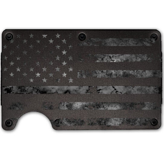 US Flag Weathered Custom Engraved Metal-Plate Cardholder Men's Wallet