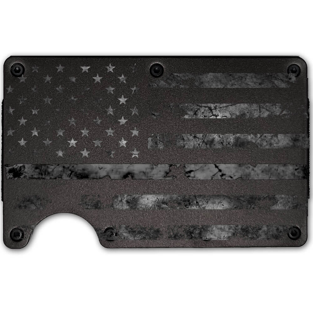 US Flag Weathered Custom Engraved Metal-Plate Cardholder Men's Wallet