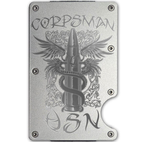 USN Corpsman Tribal Caduceus Laser Engraved Metal-Plate Cardholder Navy Men's Wallet