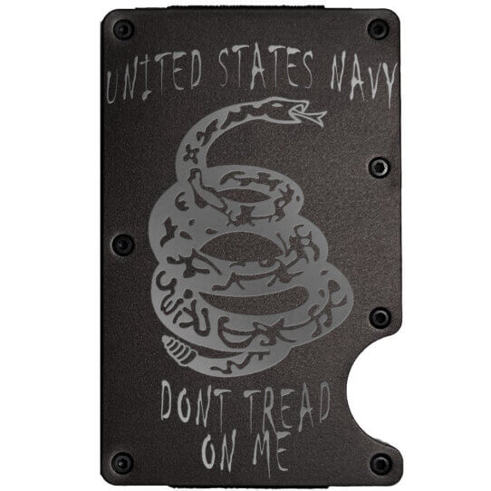 Don't Tread On Me Rattlesnake Laser Engraved Metal-Plate Cardholder Navy Men's Wallet