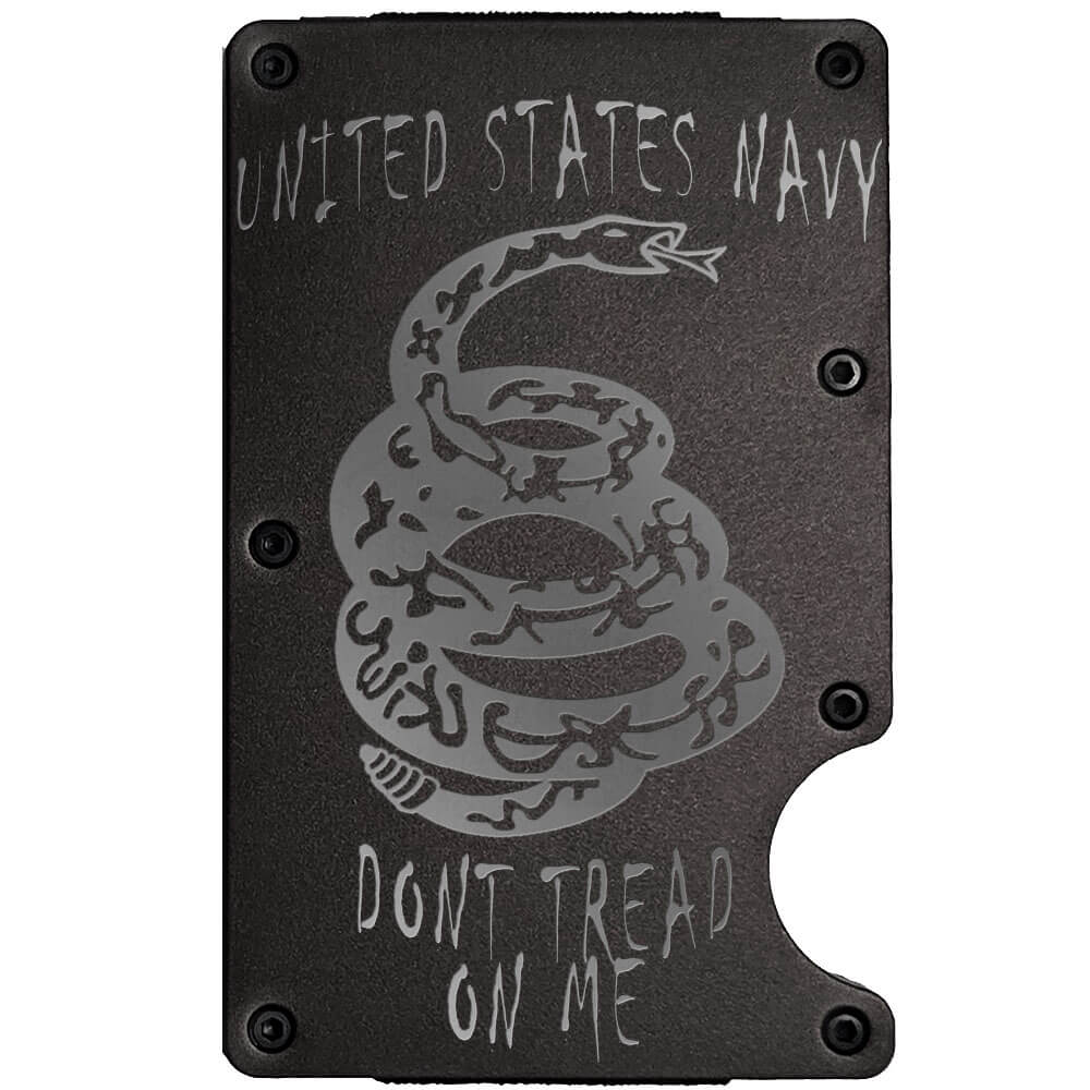 Don't Tread On Me Rattlesnake Laser Engraved Metal-Plate Cardholder Navy Men's Wallet