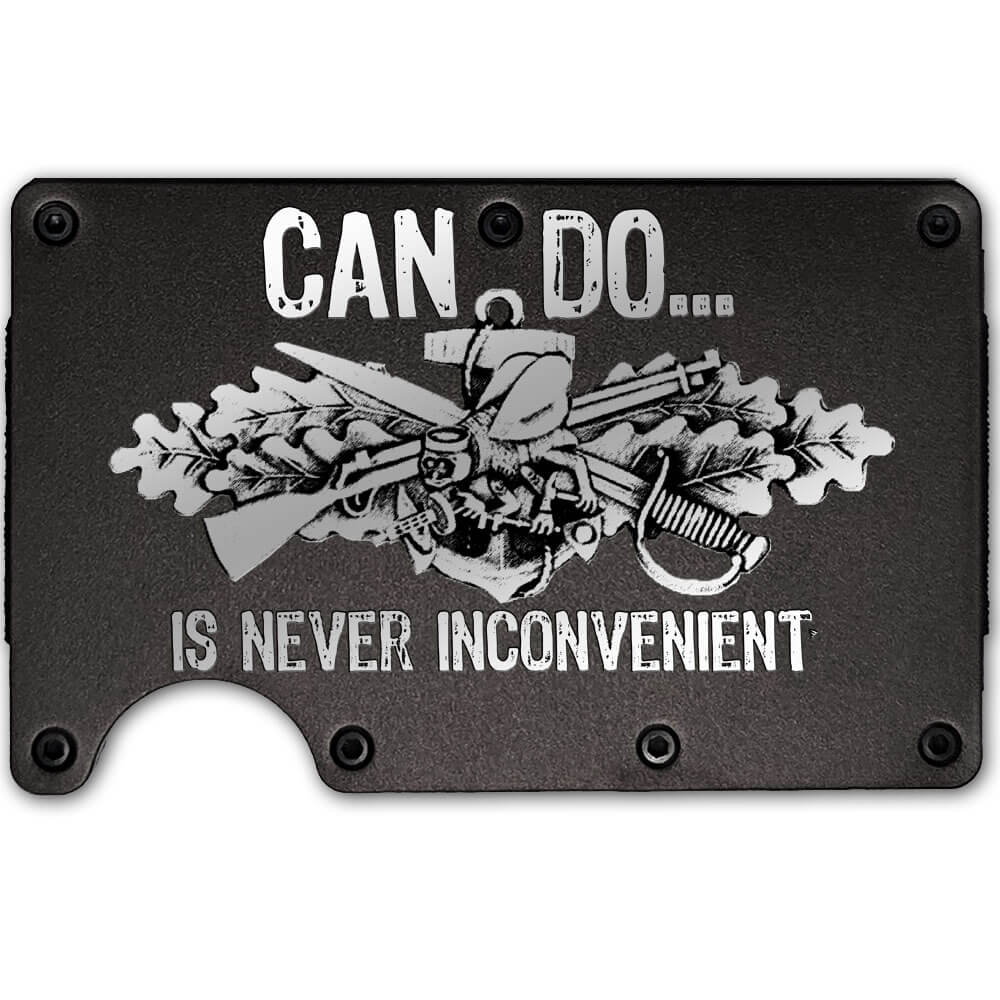 Sea Bees Can Do Is Never Inconvenient Laser Engraved Metal-Plate Cardholder Navy Men's Wallet