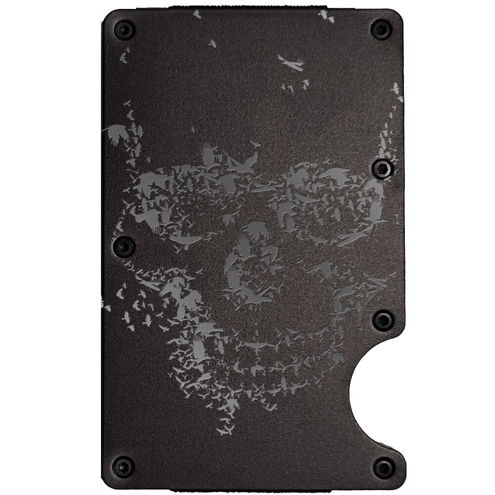 Murder of Crows Skull Laser Engraved Metal-Plate Cardholder Navy Men’s Wallet