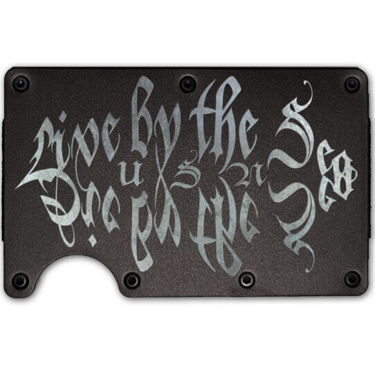 Live by the Sea Die by the Sea USA Laser Engraved Metal-Plate Cardholder Navy Men’s Wallet