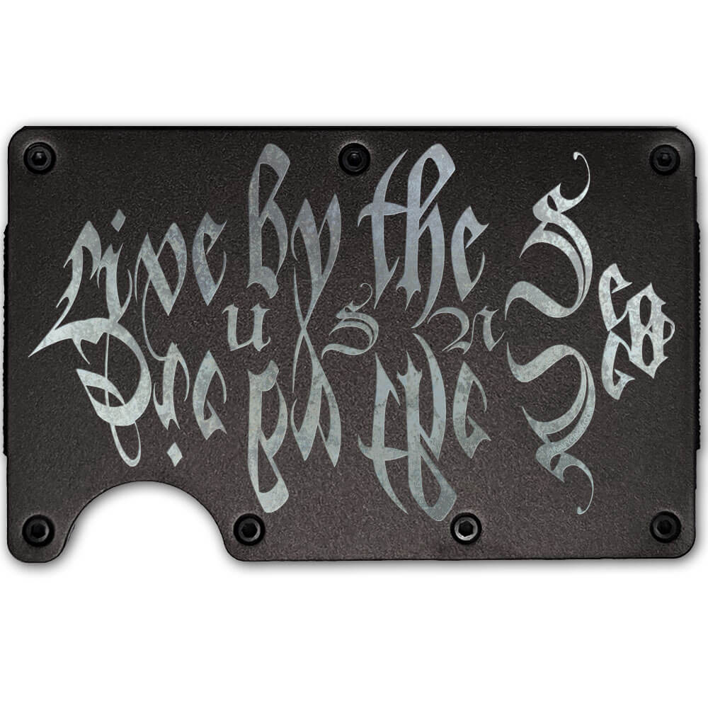 Live by the Sea Die by the Sea USA Laser Engraved Metal-Plate Cardholder Navy Men’s Wallet