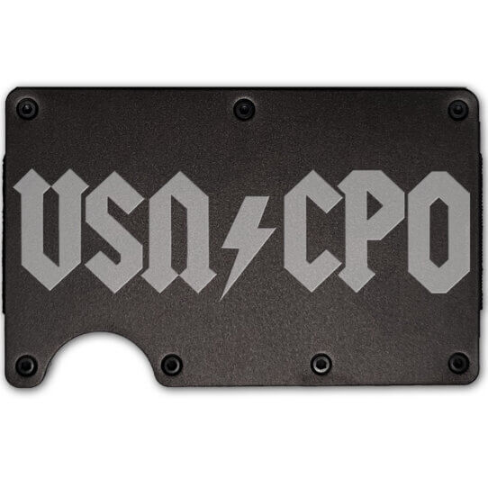 USN/CPO AC/DC Style Laser Engraved Metal-Plate Cardholder Navy Men’s Wallet