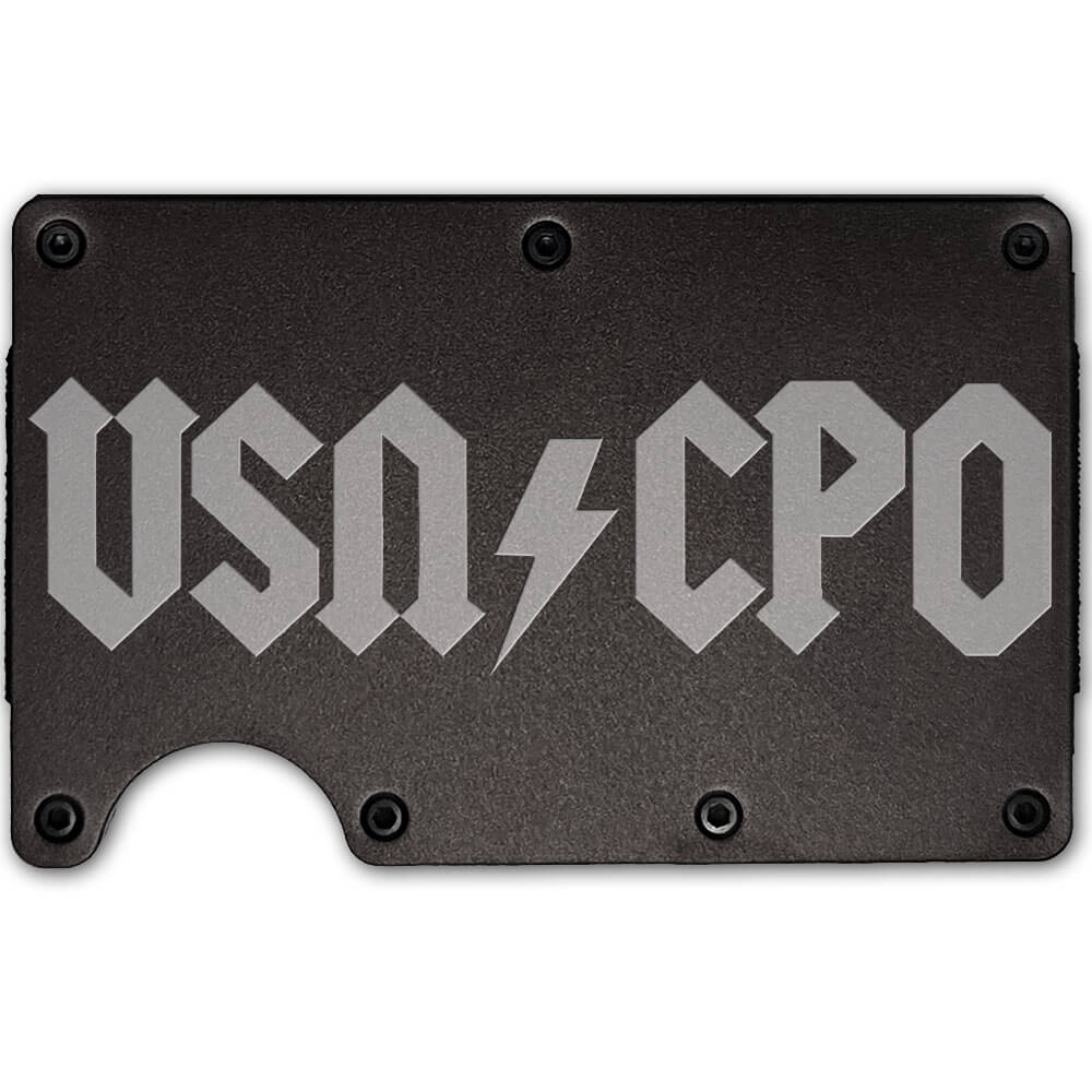 USN/CPO AC/DC Style Laser Engraved Metal-Plate Cardholder Navy Men’s Wallet