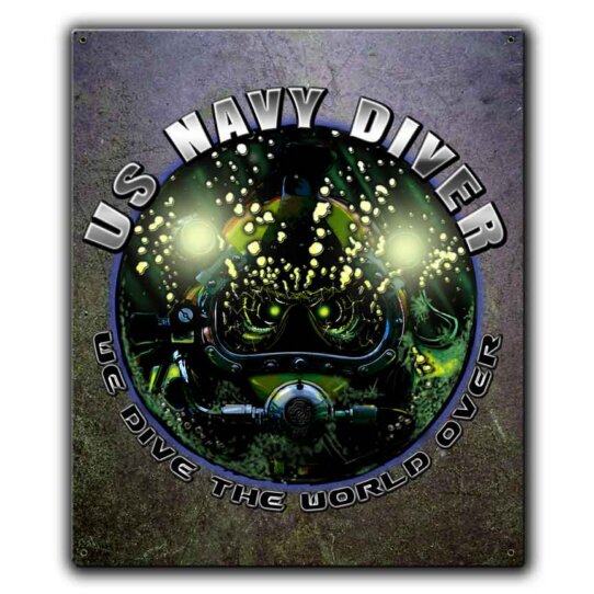 Navy Diver We Dive The World Over Veteran Custom 12 x 15 Inch Vintage Sign