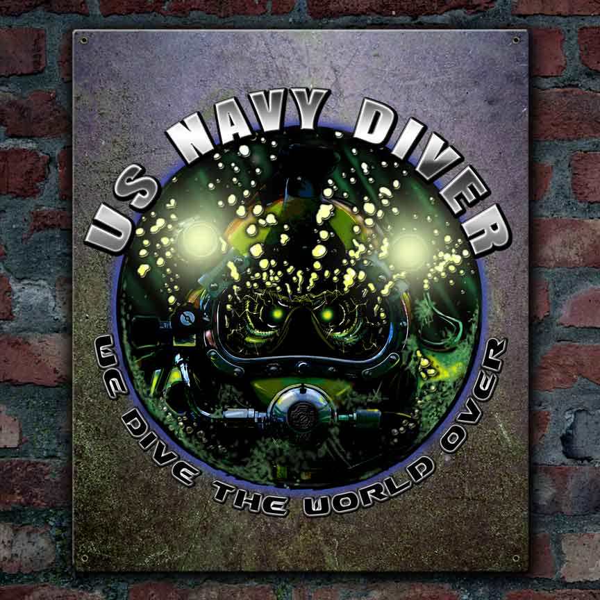 Navy Diver We Dive The World Over Veteran Custom 12 x 15 Inch Vintage Sign