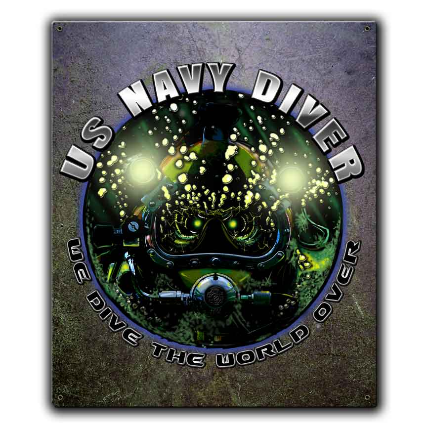 Navy Diver We Dive The World Over Veteran Custom 12 x 15 Inch Vintage Sign