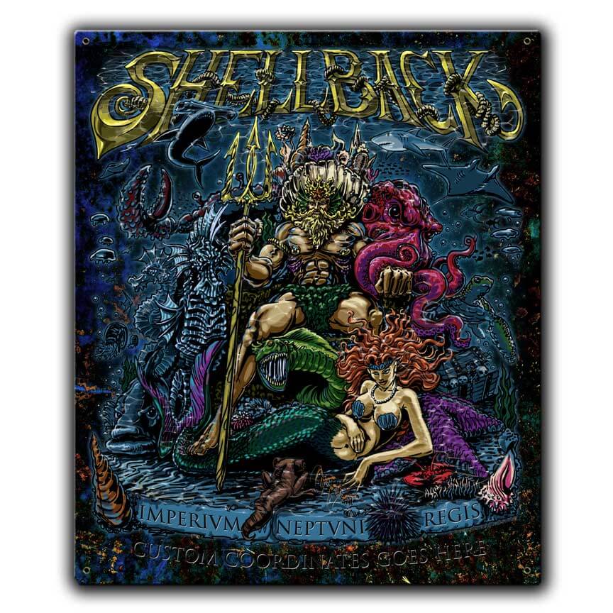 Shellback King Neptune's Court Mermaid and Pollywog Navy Veteran Custom 12 x 15 Inch Vintage Sign