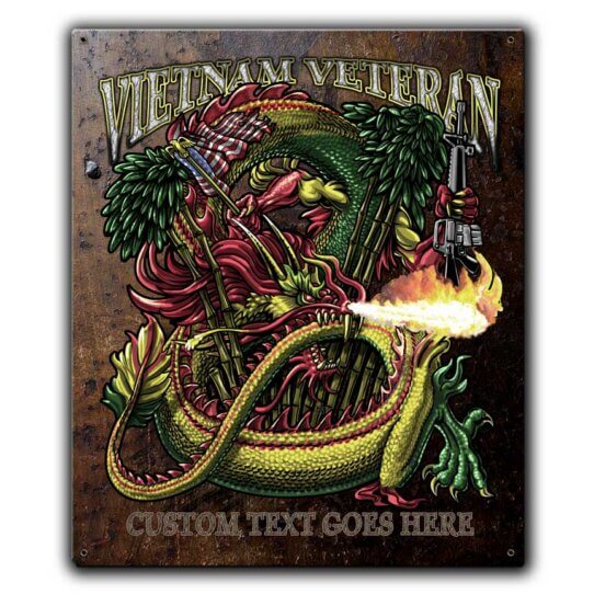 Vietnam Veteran Dragon Ribbon and M-16 Custom 12 x 15 Inch Vintage Sign