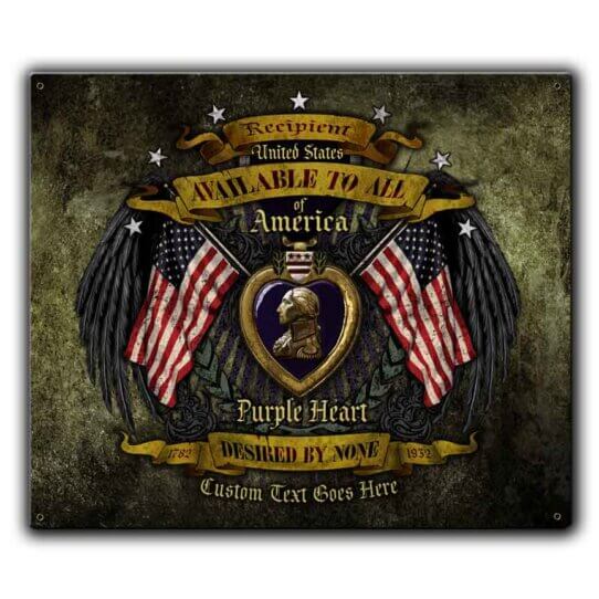 Purple Heart Recipient Available to All Desired by None Veteran Vintage 12 x 15 Inch Sign