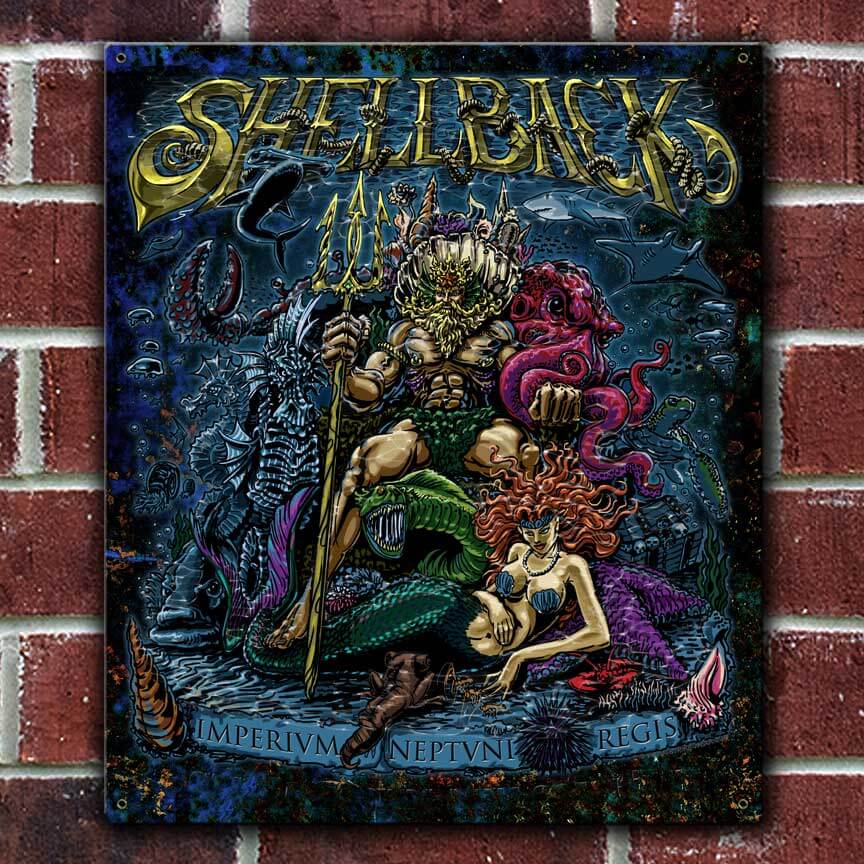 Shellback King Neptune's Court Mermaid and Pollywog Navy Veteran Custom 12 x 15 Inch Vintage Sign
