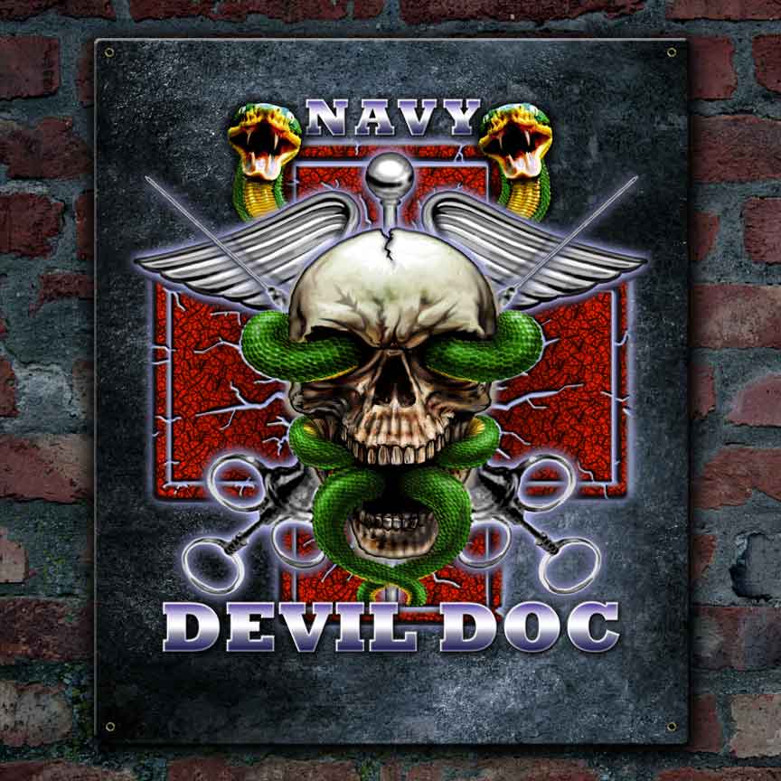 Devil Doc Navy Veteran Custom Vintage 12 x 15 inch Sign