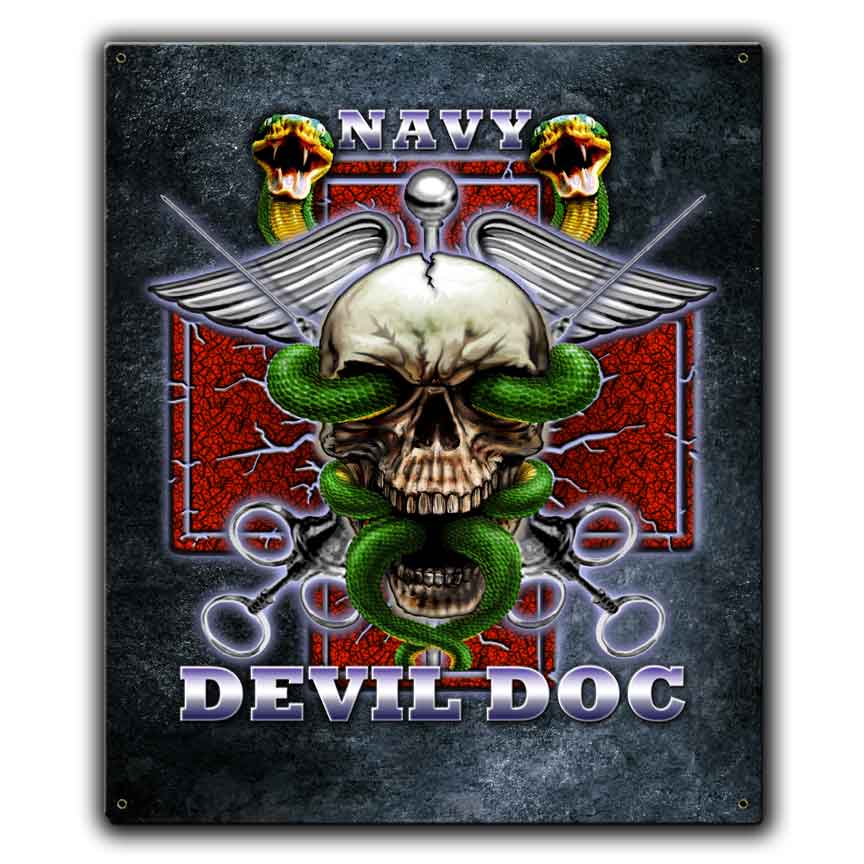 Devil Doc Navy Veteran Custom Vintage 12 x 15 inch Sign