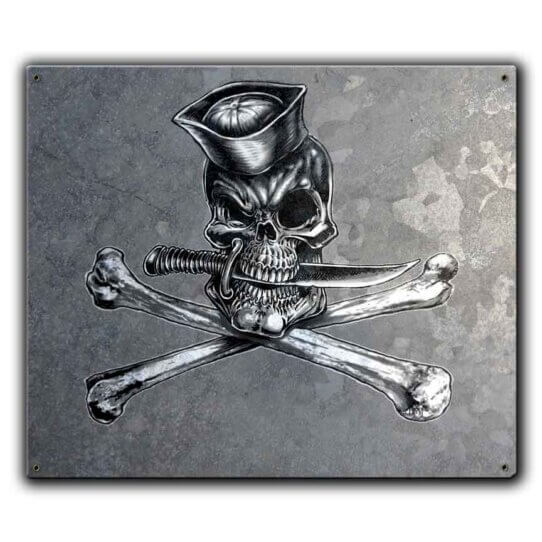 Navy Jolly Roger Skull and Bones Dixie Cup Custom Vintage 12 x 15 inch Sign