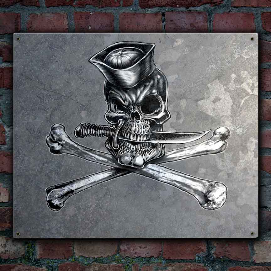 Navy Jolly Roger Skull and Bones Dixie Cup Custom Vintage 12 x 15 inch Sign